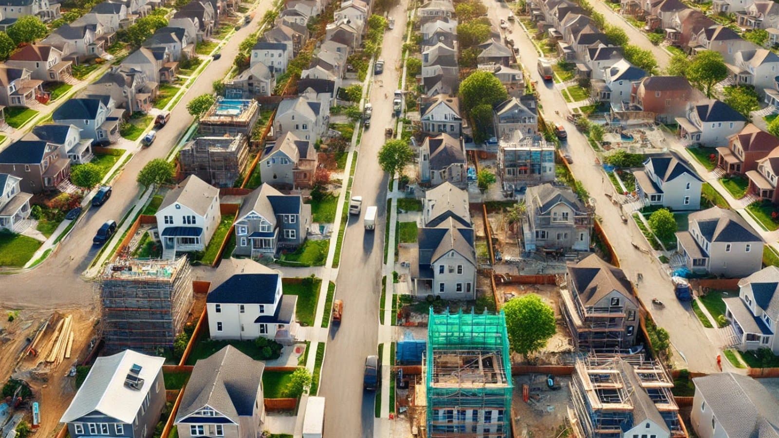 Residential neighborhood with homes under construction